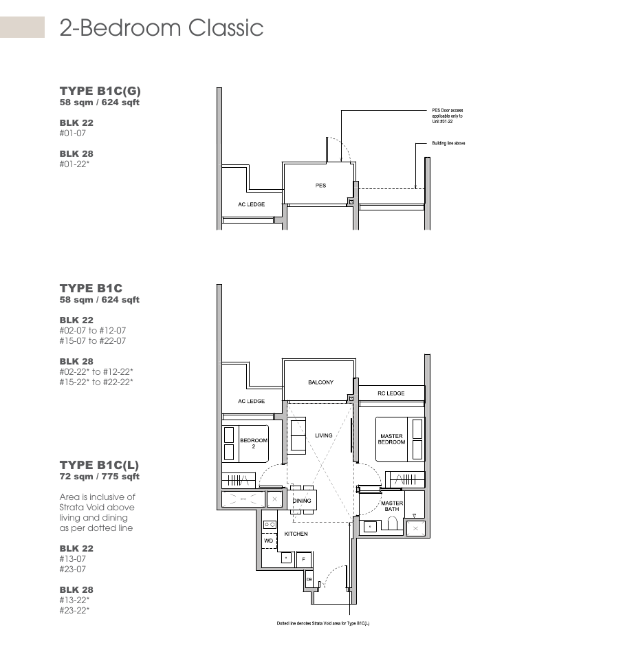 2 Bedroom Classic floor plan Types B1C