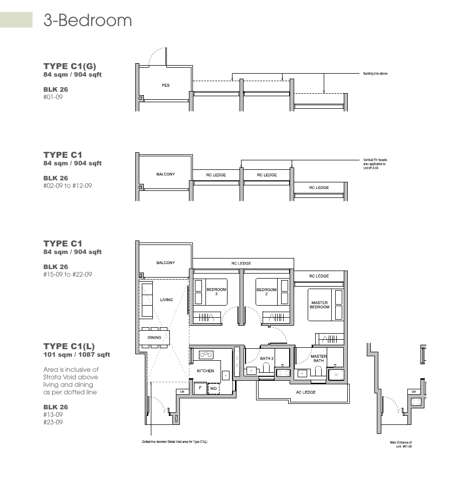 3 Bedroom floor plan Types C1