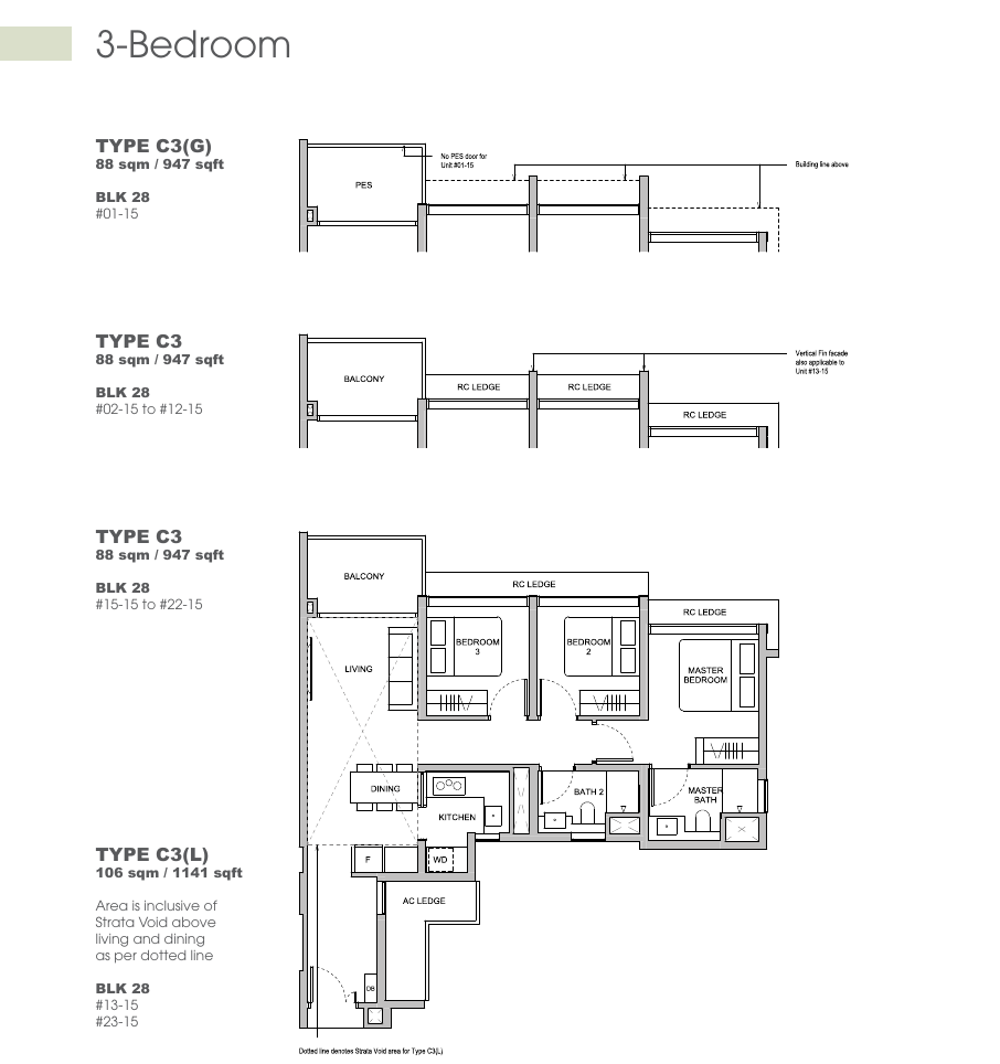 3 Bedroom floor plan Types C3
